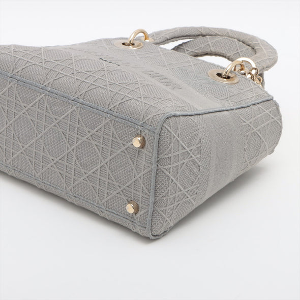 Christian Dior Gray Cannage Embroidery Medium Lady D-Lite Bag [Clearance Sale]