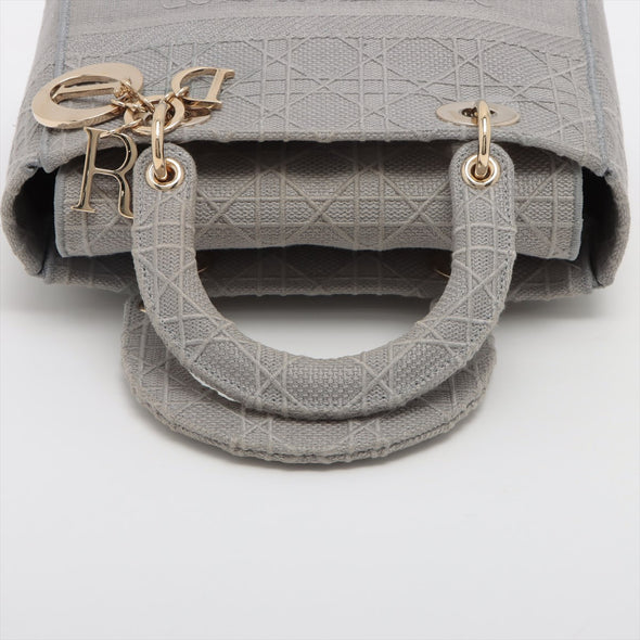 Christian Dior Gray Cannage Embroidery Medium Lady D-Lite Bag [Clearance Sale]