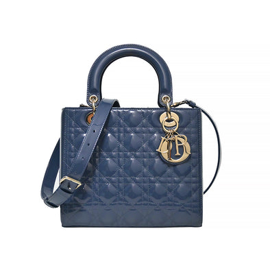 Blue Patent Cannage Calfskin Leather Medium Lady Dior Bag (Rented Out)