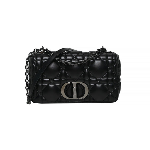 Black Supple Cannage Calfskin Dior Caro Medium Shoulder Bag (Rented Out)