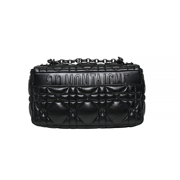 Black Supple Cannage Calfskin Dior Caro Medium Shoulder Bag (Rented Out)