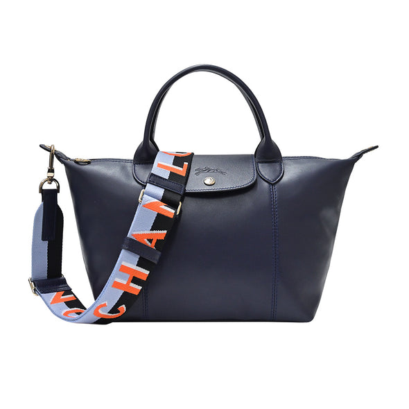 Navy Le Pliage Cuir Webbing Top Handle S [Clearance Sale]