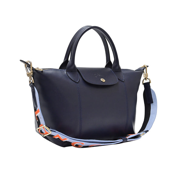 Navy Le Pliage Cuir Webbing Top Handle S [Clearance Sale]