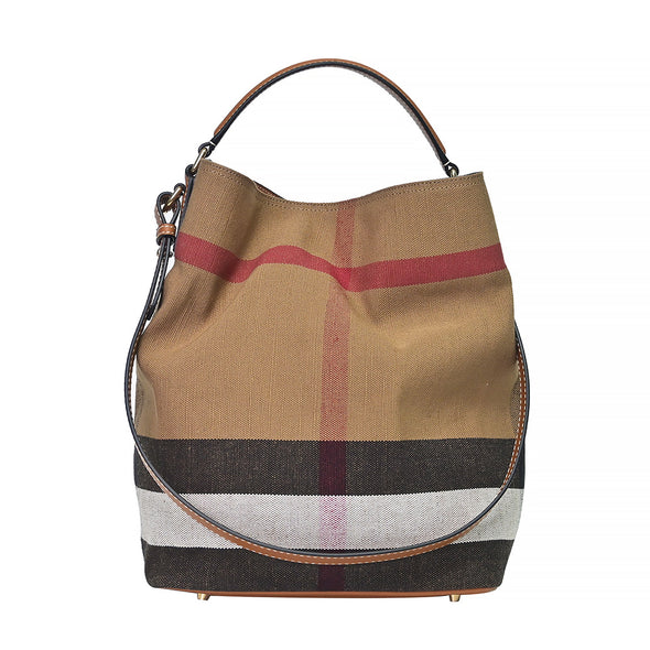 Saddle Brown Canvas Check Medium Ashby Hobo Bag (Rented Out)