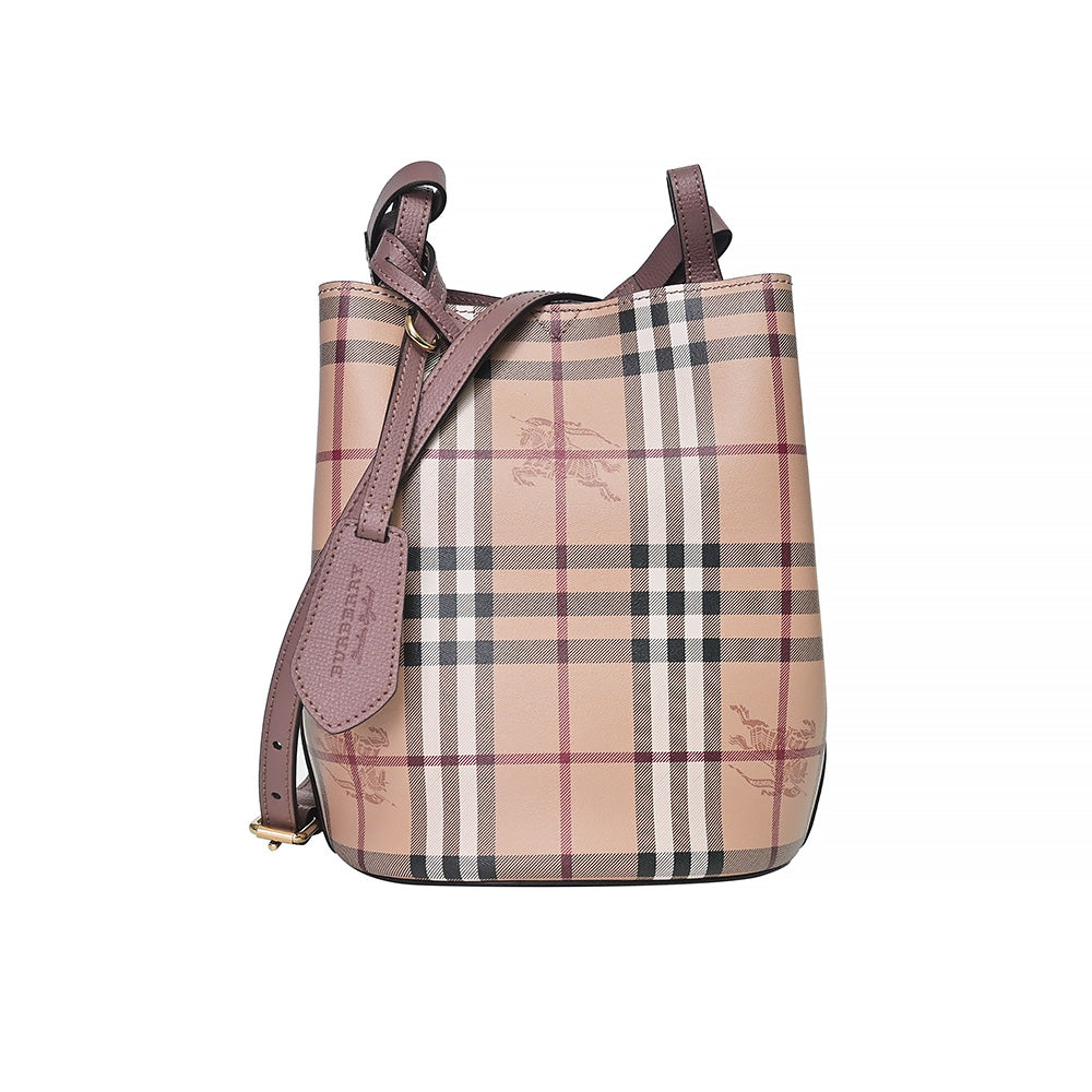 Beige Vintage Check Coated Canvas Bucket Bag