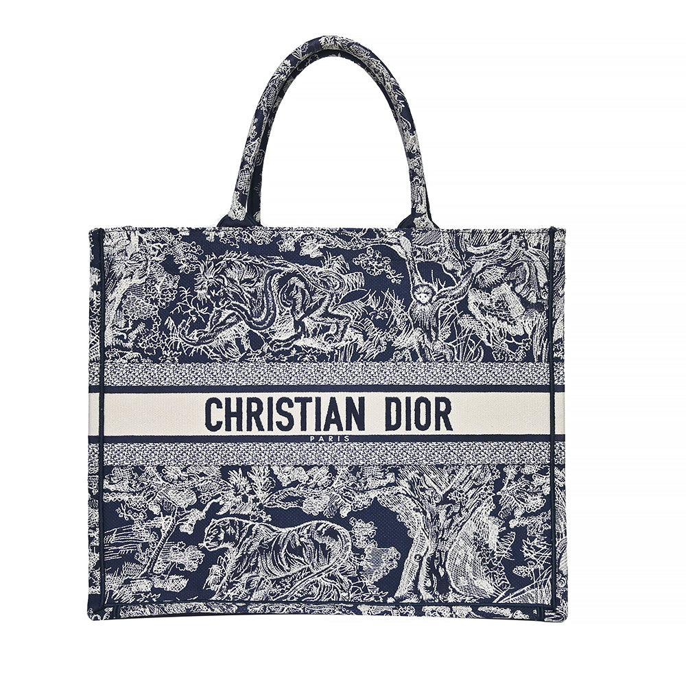 Dior book tote blue palm tree toile de jouy embroidery Clearance