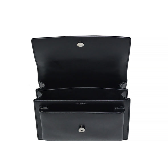 Black Smooth Leather Sunset Medium Chain Bag (Silvertone Hardware) (Rented Out)