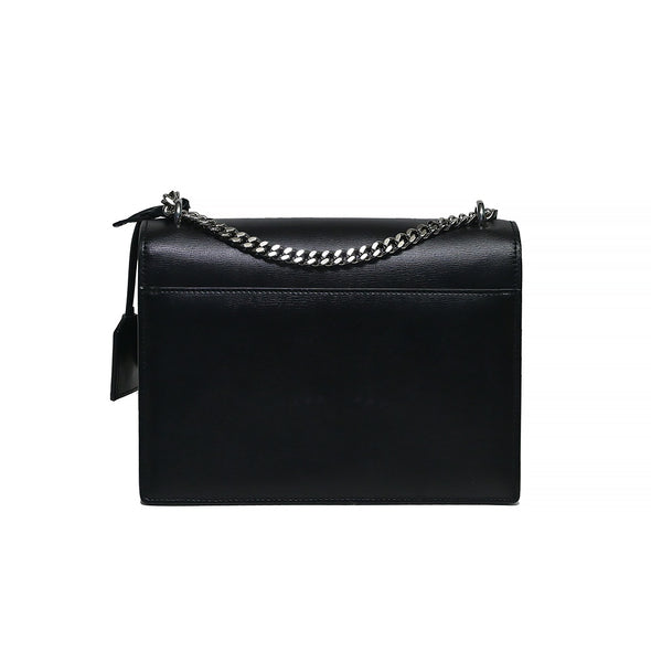 Black Smooth Leather Sunset Medium Chain Bag (Silvertone Hardware) (Rented Out)