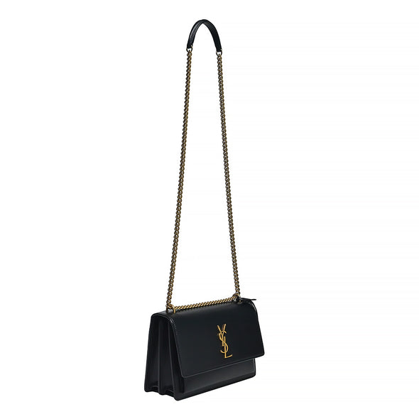 Black Smooth Leather Sunset Medium Chain Bag (Goldtone Hardware) (Rented Out)
