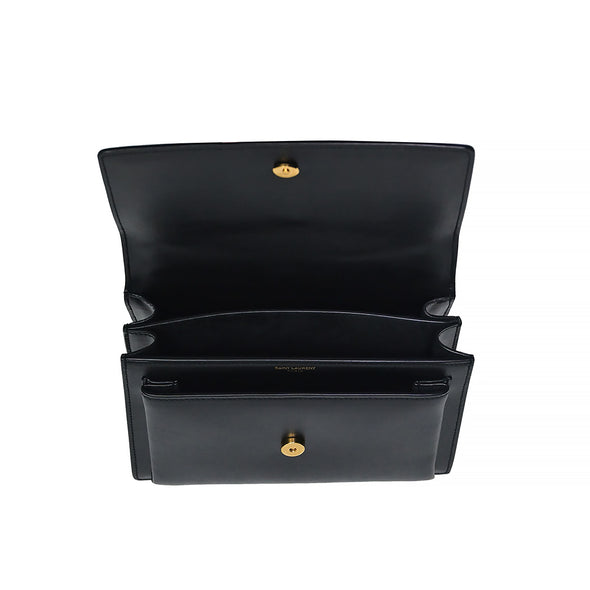Black Smooth Leather Sunset Medium Chain Bag (Goldtone Hardware) (Rented Out)