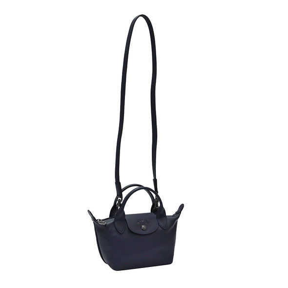Navy Le Pliage Cuir Top Handle XS