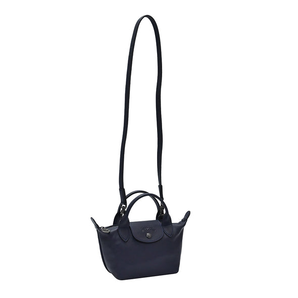 Navy Le Pliage Cuir Top Handle XS [Clearance Sale]