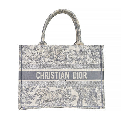 Gray Toile de Jouy Embroidery Medium Book Tote (Rented Out)