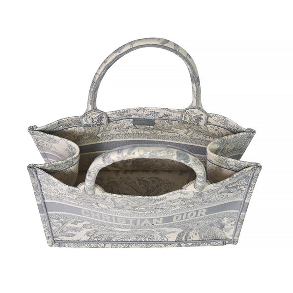 Gray Toile de Jouy Embroidery Medium Book Tote (Rented Out)