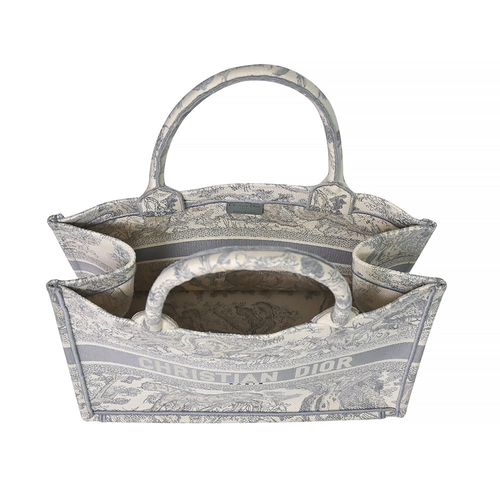 Christian Dior Gray Toile de Jouy Embroidery Medium Book Tote