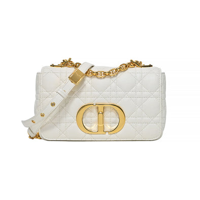 Ivory Supple Cannage Calfskin Dior Caro Small Shoulder Bag (Rented Out)