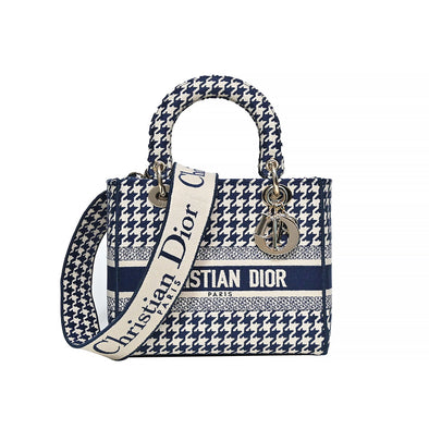 Christian Dior Blue & Grey Canvas & Leather jaquard Oblique Zip closure Bag  — Labels Resale Boutique