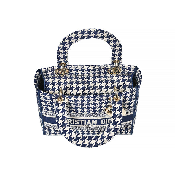 Black and White Houndstooth Embroidery Medium Lady D-Lite Bag (Rented Out)