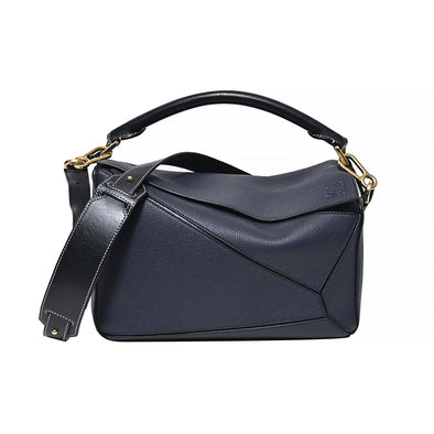 Navy Blue Classic Calfskin Leather Puzzle Bag (Rented Out)