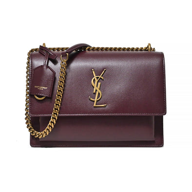 Bordeaux Smooth Leather Sunset Medium Chain Bag (Goldtone Hardware) (Rented Out)