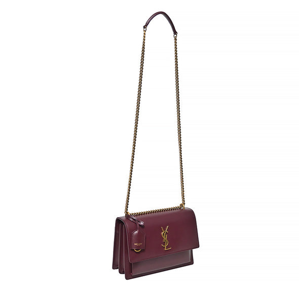 Bordeaux Smooth Leather Sunset Medium Chain Bag (Goldtone Hardware) (Rented Out)