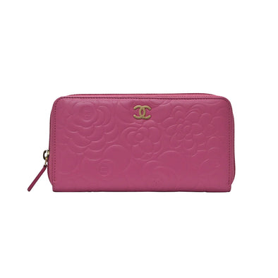 Chanel Classic Zip Card Holder / Small Wallet in Raspberry Red