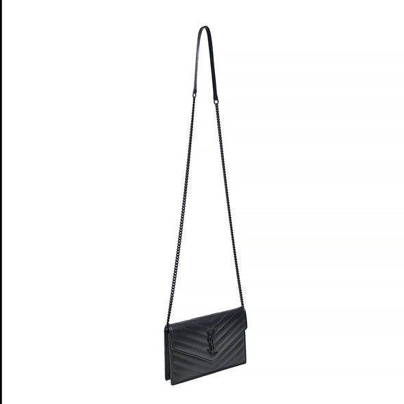 Black Grained De Poudre Cassandre Chain Wallet (Rented Out)