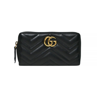 Black Chevron Leather GG Marmont Zip Around Wallet