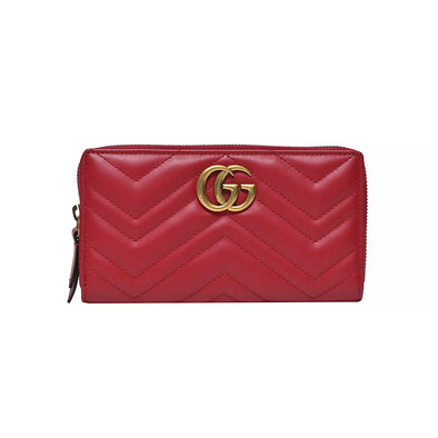 Red Chevron Leather GG Marmont Zip Around Wallet