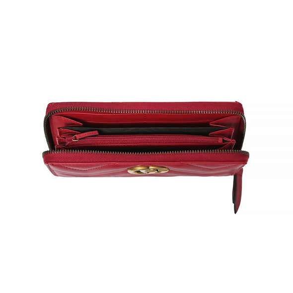 Red Chevron Leather GG Marmont Zip Around Wallet