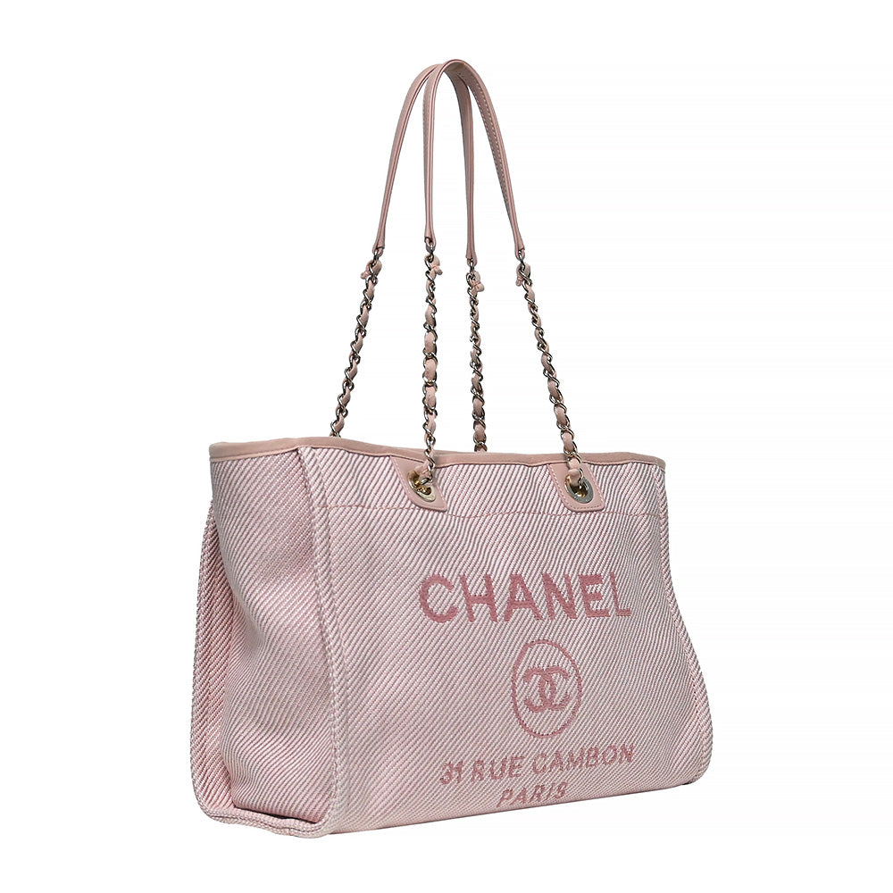 Chanel Pink Canvas Deauville Small Tote Bag Chanel