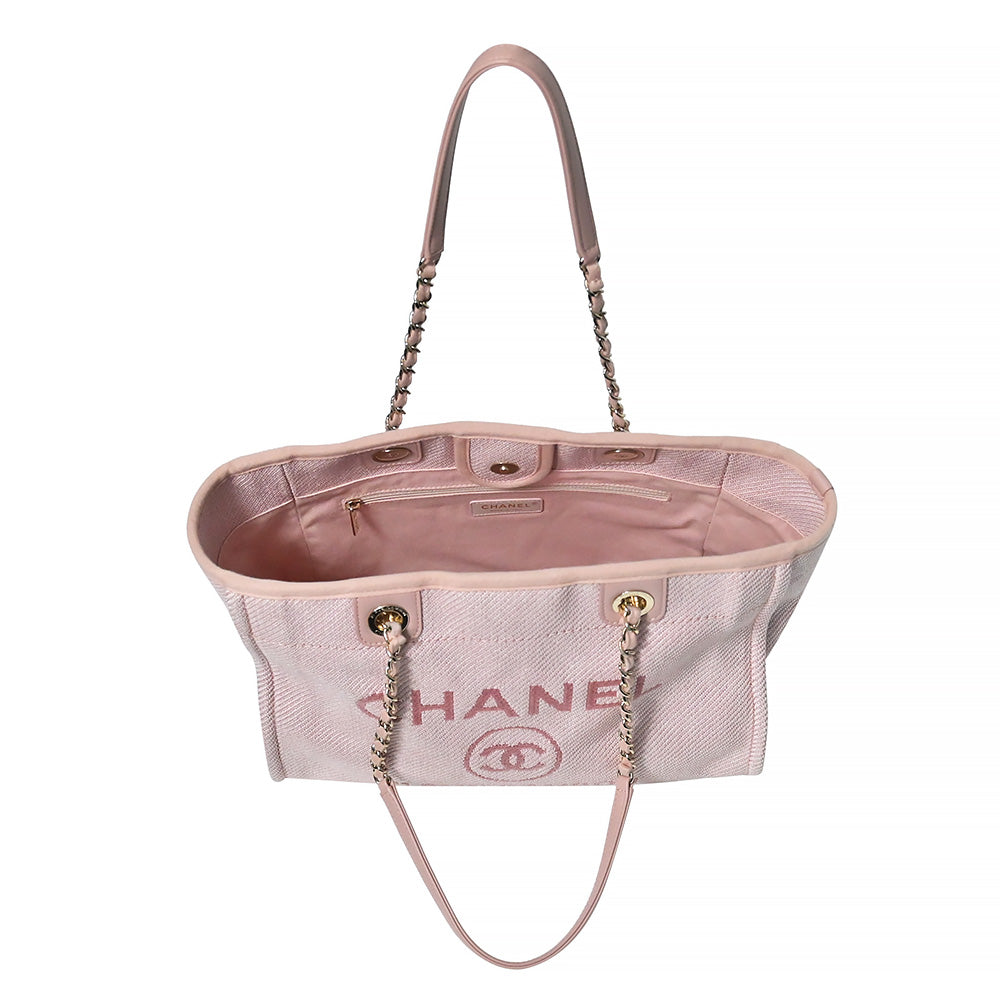 chanel pink canvas tote bag