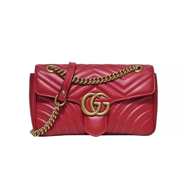 Hibiscus Red GG Marmont Small Matelasse Shoulder Bag (Rented Out)