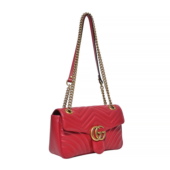 Hibiscus Red GG Marmont Small Matelasse Shoulder Bag (Rented Out)