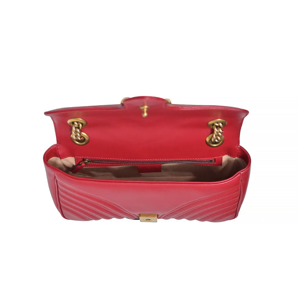 Hibiscus Red GG Marmont Small Matelasse Shoulder Bag (Rented Out)