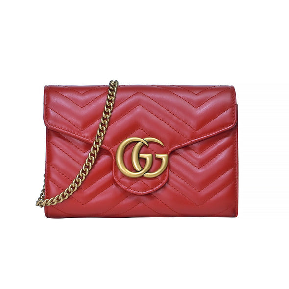 Rosso GG Marmont Matelasse Chain Wallet (Rented Out)