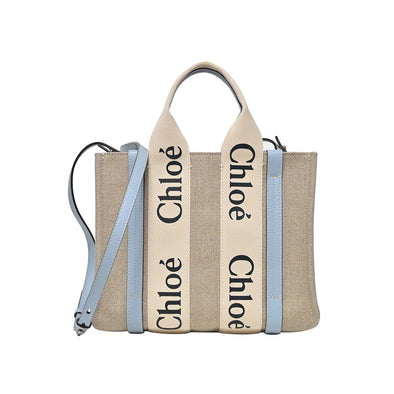 White/Blue Canvas Small Woody Tote