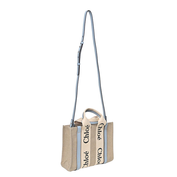 White/Blue Canvas Small Woody Tote