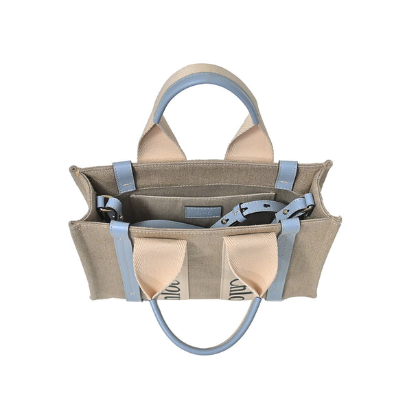 White/Blue Canvas Small Woody Tote