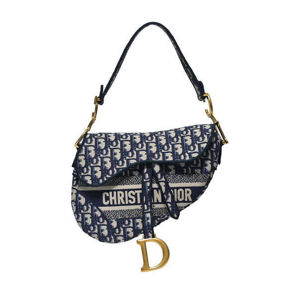 Blue Dior Oblique Embroidery Saddle Bag [Clearance Sale]
