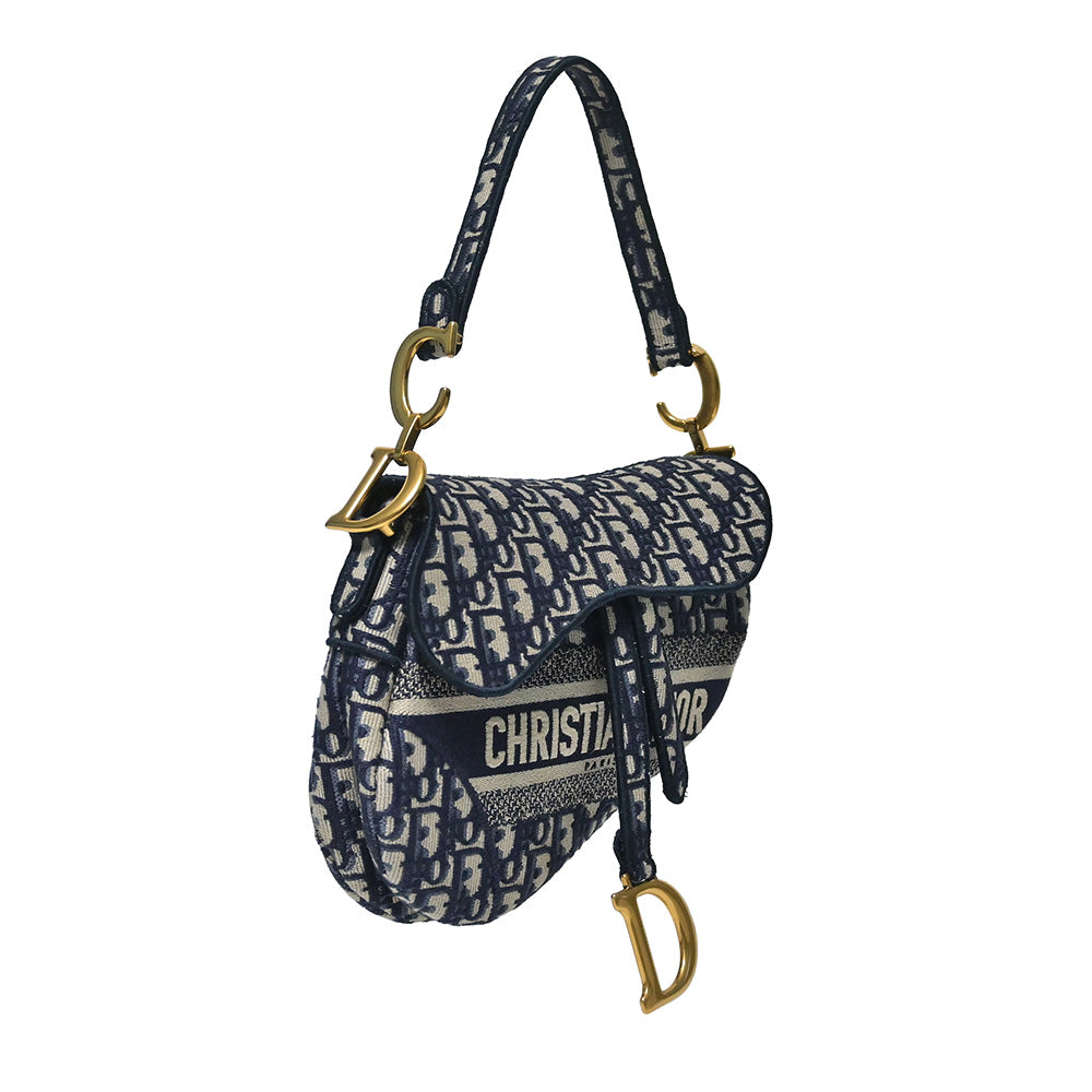 Saddle Bag Blue Dior Oblique Embroidery