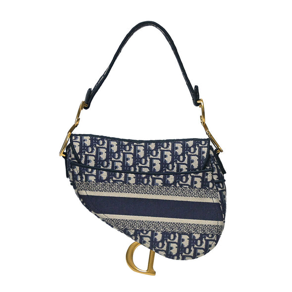 Blue Dior Oblique Embroidery Saddle Bag [Clearance Sale]