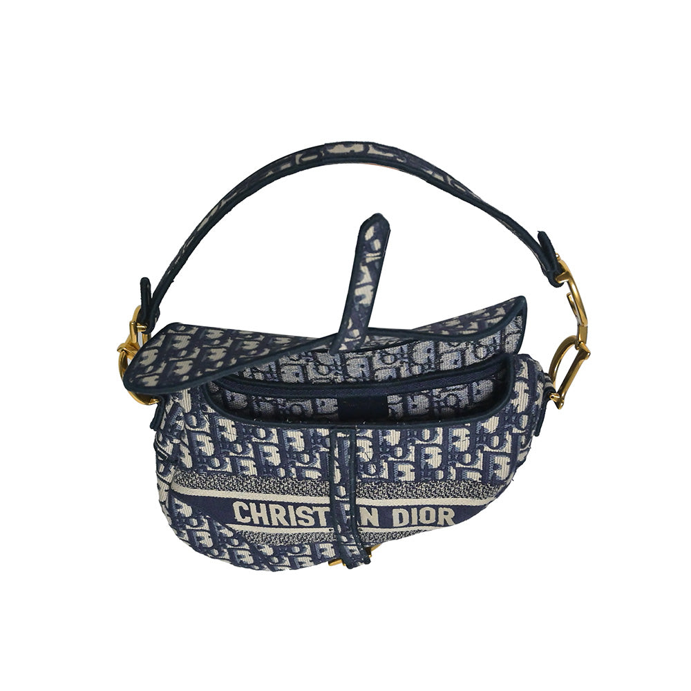 Saddle Bag Blue Dior Oblique Embroidery