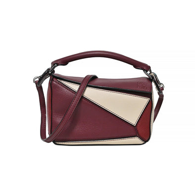 Burgundy Multi Classic Calfskin Leather Mini Puzzle Bag