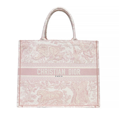 Pink Toile de Jouy Embroidery Large Book Tote (Rented Out)