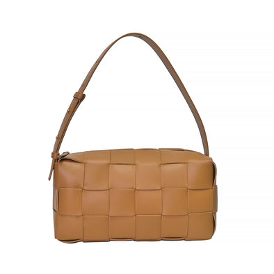 Camel Brick Cassette Intreccio Lambskin Leather Shoulder Bag