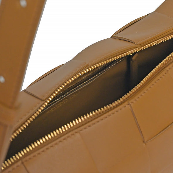 Camel Brick Cassette Intreccio Lambskin Leather Shoulder Bag