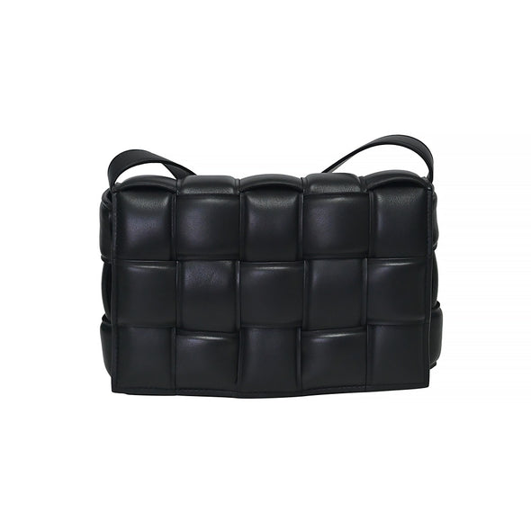 Bottega Veneta Black Padded Cassette Intreccio Lambskin Leather Crossbody Bag [Clearance Sale]