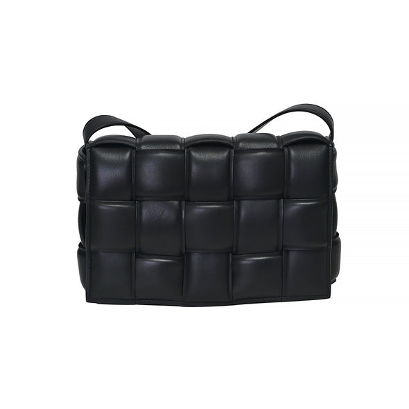 Black Padded Cassette Intreccio Lambskin Leather Crossbody Bag