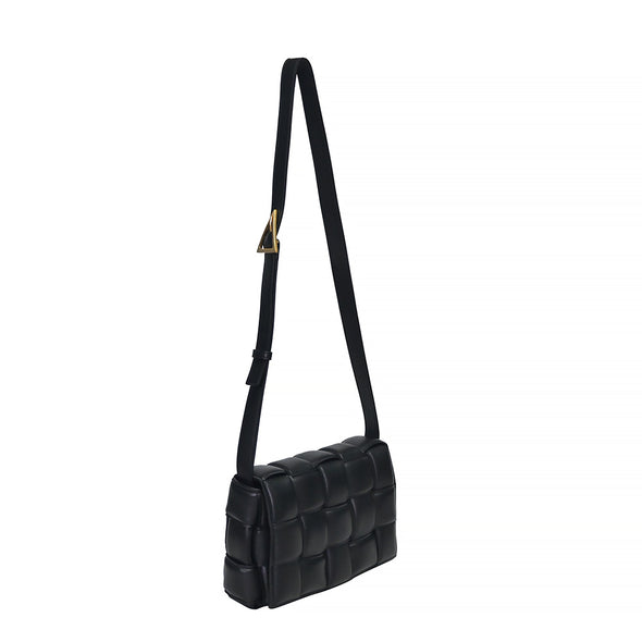 Black Padded Cassette Intreccio Lambskin Leather Crossbody Bag